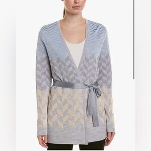 St. John Womens Degrade Herringbone Cardigan Sweater, Grey, Small